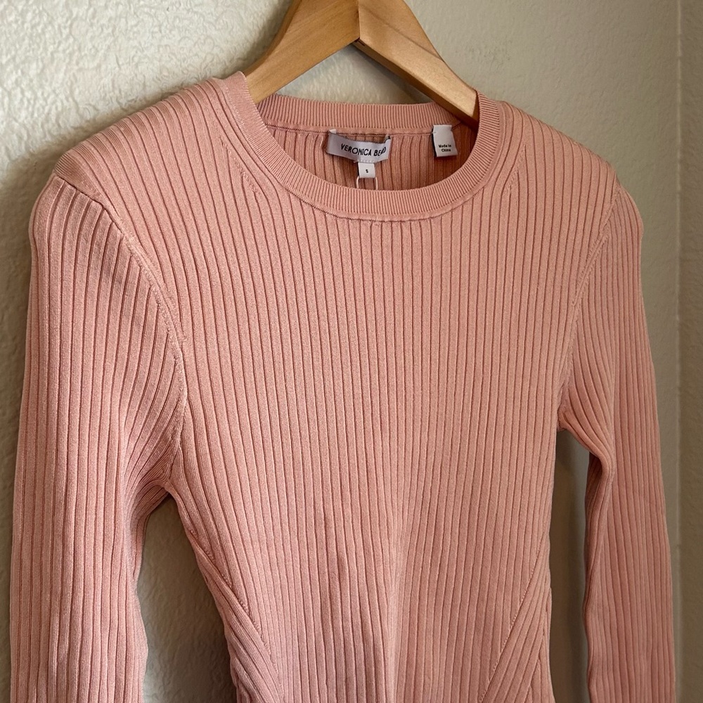 NWT, Veronica Beard Women’s Acara Ribbed Knit Pullover in Pink Clay, Size Small - Picture 6 of 11